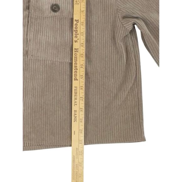 Ci Sono Cropped Jacket Hoodie Size Large Corduroy Taupe Light Brown Chest Pocket - Picture 6 of 7